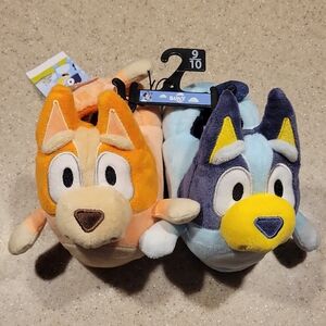 Bluey Plush Slippers (Size 9/10) - Orange & Light Blue